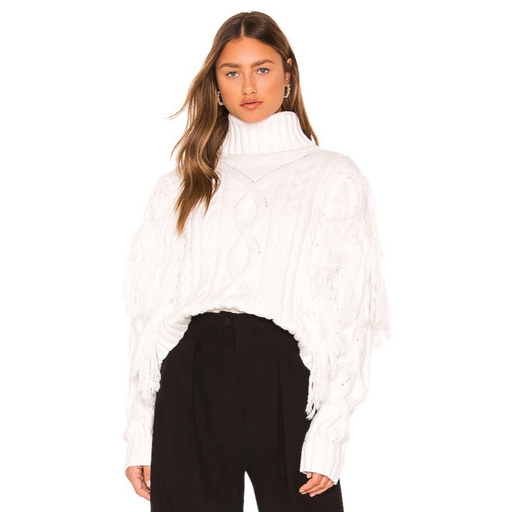 Ronny Kobo Maram Fringed Cableknit Turtleneck Sweater Women’s XL